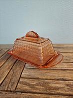 Vintage botervloot/kaasstolp van roze persglas, Ophalen of Verzenden