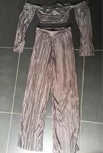 Plissé broek top + set extravagante taupe lila paars, Maat 38/40 (M), Paars, Ophalen of Verzenden, Zo goed als nieuw