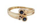 18 karaat Gouden Damesring Ring Diamantje en Saffieren M18.5