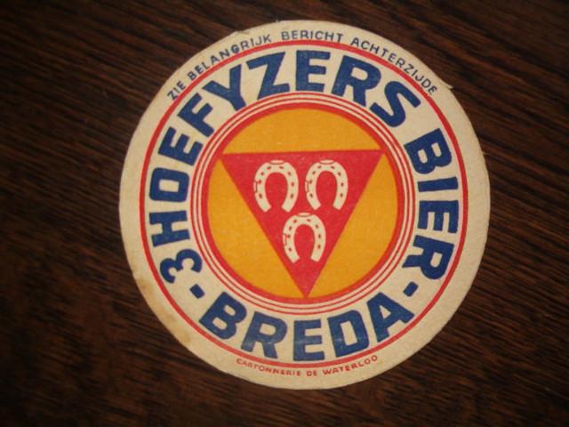 *3Hoefyzers Breda 13 : R/V : Oud : 105 mm, 2 mm dik, Ophalen of Verzenden, Gebruikt, Viltje(s), Overige merken