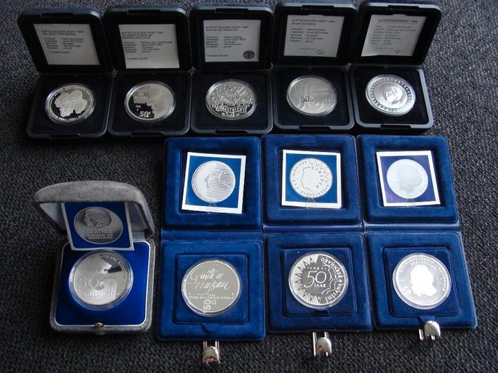 Zilveren 50 Gulden 1982/1998 Beatrix compleet., Postzegels en Munten, Munten | Nederland, 50 gulden, Koningin Beatrix, Zilver
