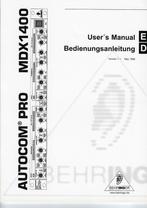 HANDLEIDING BOEK Behringer - Autocom Pro MDX1400 (UK+DUI), Ophalen of Verzenden, Multi-effect
