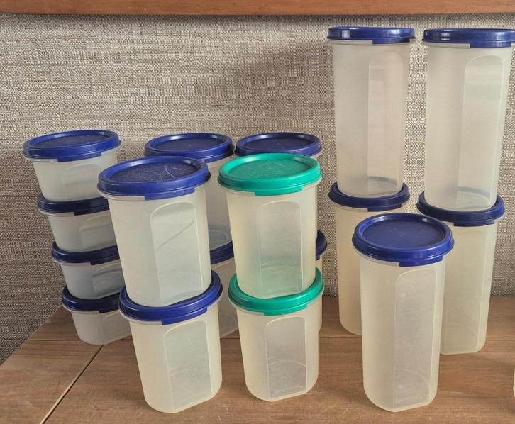 Tupperware Ruimtespaarders rond Blauw of Groen deksel, Huis en Inrichting, Keuken | Tupperware, Zo goed als nieuw, Overige typen