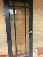 Houten opdek binnendeur met glas - zwart, Doe-het-zelf en Verbouw, Deuren en Horren, Ophalen, Gebruikt, 80 tot 100 cm, Binnendeur