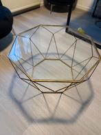 2 gouden van glas bijzet tafeltjes, Minder dan 55 cm, Rond, Glas, Ophalen