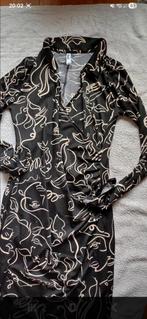 Nieuwe zwart beige blousejurk met leuk taille detail, maat S, Overige kleuren, Nieuw, Ophalen of Verzenden, Maat 36 (S)