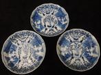 3 antique Chinese saucers, handpainted blue-white KANGXI, Ophalen of Verzenden