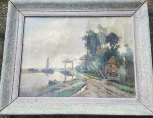 Olieverf Hollands landschap F. Van Osch rond 1940 1950., Antiek en Kunst, Kunst | Schilderijen | Klassiek, Ophalen