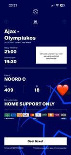 Kaartje ajax olympiakos vak 409, Losse kaart, Eén persoon, Januari, Europa of Champions League