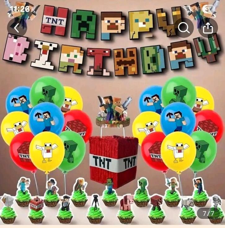 Verjaardag versiering minecraft slingers en balonnen, Hobby en Vrije tijd, Feestartikelen, Nieuw, Versiering, Verjaardag, Ophalen of Verzenden