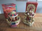 2x vintage draaiende Kerst carrousel met muziek licht, Diversen, Ophalen of Verzenden, Gebruikt