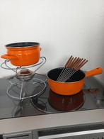 Fondue stel oranje, Gebruikt, Ophalen of Verzenden, Koekenpan of Braadpan, Keramische plaat
