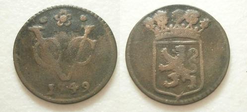 Holland VOC ½ Duit 1749, Postzegels en Munten, Munten | Nederland, Losse munt, 1 cent, Vóór koninkrijk, Ophalen of Verzenden