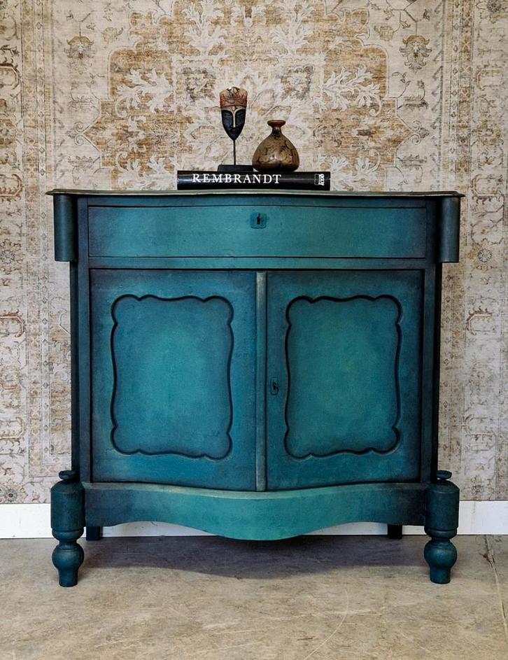 Queen Anne dressoir in petrol groen/ vintage kast, Kinderen en Baby's, Kinderkamer | Commodes en Kasten, Zo goed als nieuw, Ophalen