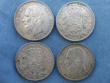 Leopold 2 – 5 frank stukken in zilver – 1868 tot 1875 beschikbaar voor biedingen