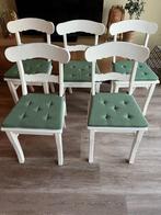 5 houten eetkamerstoelen, Huis en Inrichting, Ophalen, Gebruikt, Wit, Vijf, Zes of meer stoelen