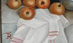 Schilderij stilleven kannen, kruik en fruit., Antiek en Kunst, Kunst | Schilderijen | Klassiek, Ophalen of Verzenden