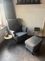 IKEA STRANDMON Fauteuil en voetenbank Donkergrijs, Huis en Inrichting, Fauteuils, Ophalen, Gebruikt, 50 tot 75 cm