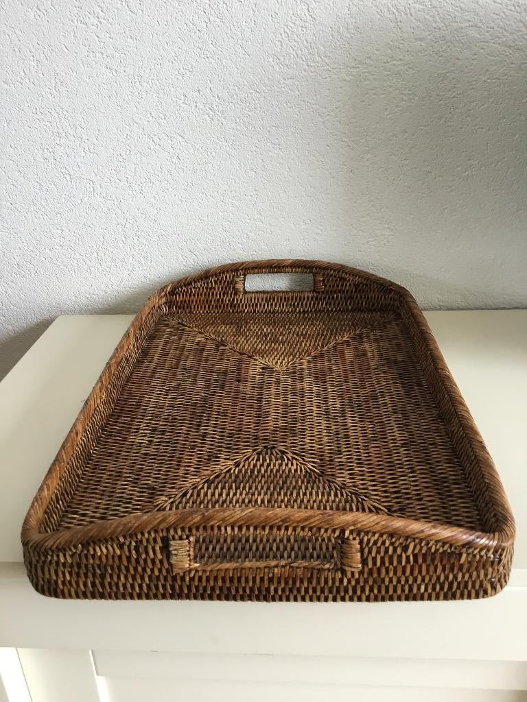 Birma riet dienblad met handgrepen 53,5 x 37 x 9 / 5,5 cm, Ophalen of Verzenden, Gebruikt, Rechthoekig, Overige materialen