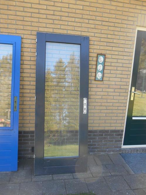 hardhouten buitendeur 80.5 x 211 dubbelglas, Doe-het-zelf en Verbouw, Deuren en Horren, Gebruikt, Buitendeur, 200 tot 215 cm, 80 tot 100 cm