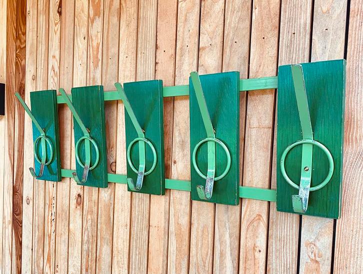 Retro hang kapstok, groen, jaren 60 vintage, Huis en Inrichting, Woonaccessoires | Kapstokken, Gebruikt, Wandkapstok, Minder dan 100 cm