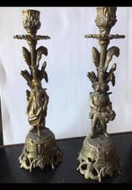 Twee brocante italiaanse kandelaars man vrouw lijkt me koper, Antiek en Kunst, Ophalen of Verzenden