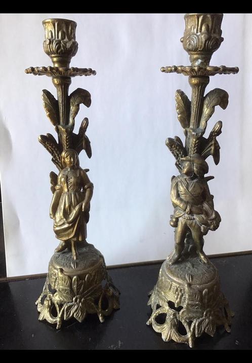 Twee brocante italiaanse kandelaars man vrouw lijkt me koper, Antiek en Kunst, Antiek | Kandelaars, Ophalen of Verzenden