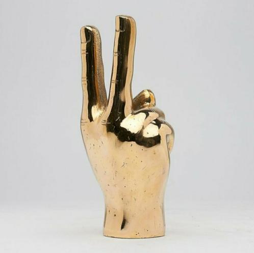 PEACE Handsignaalsculptuur in gepolijst messing. Nu 25,-, Huis en Inrichting, Woonaccessoires | Overige, Nieuw, Ophalen of Verzenden
