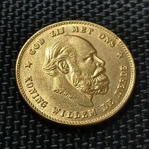 1886 Gouden 10 Gulden Willem III Verguld goud naslag tientje, Postzegels en Munten, Munten | Nederland, Losse munt, 10 gulden