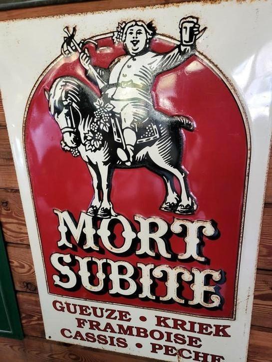 Vintage reclamebord Mort Subite Belgische bierklassieker, Verzamelen, Merken en Reclamevoorwerpen, Gebruikt, Reclamebord, Ophalen of Verzenden