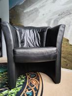 Fauteuil zwart leder, Huis en Inrichting, Fauteuils, Ophalen, Gebruikt, Hout
