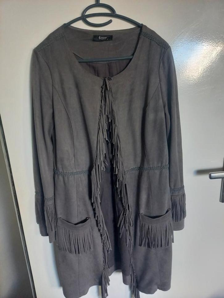 Grijs Boho Vest / Jasje met Franjes - Maat S, Kleding | Dames, Jasjes, Kostuums en Pakken, Zo goed als nieuw, Jasje, Maat 36 (S)