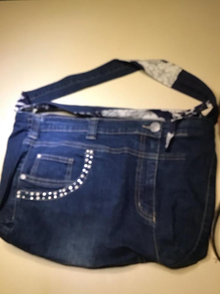 Denim Schoudertas+ leren handtas, Sieraden, Tassen en Uiterlijk, Tassen | Damestassen, Gebruikt, Schoudertasje, Blauw, Ophalen of Verzenden