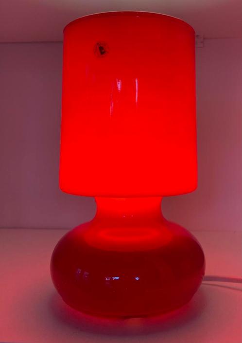 Rode Vintage 80s Ikea Lykta tafellamp, Huis en Inrichting, Lampen | Tafellampen, Gebruikt, Minder dan 50 cm, Glas, Ophalen of Verzenden