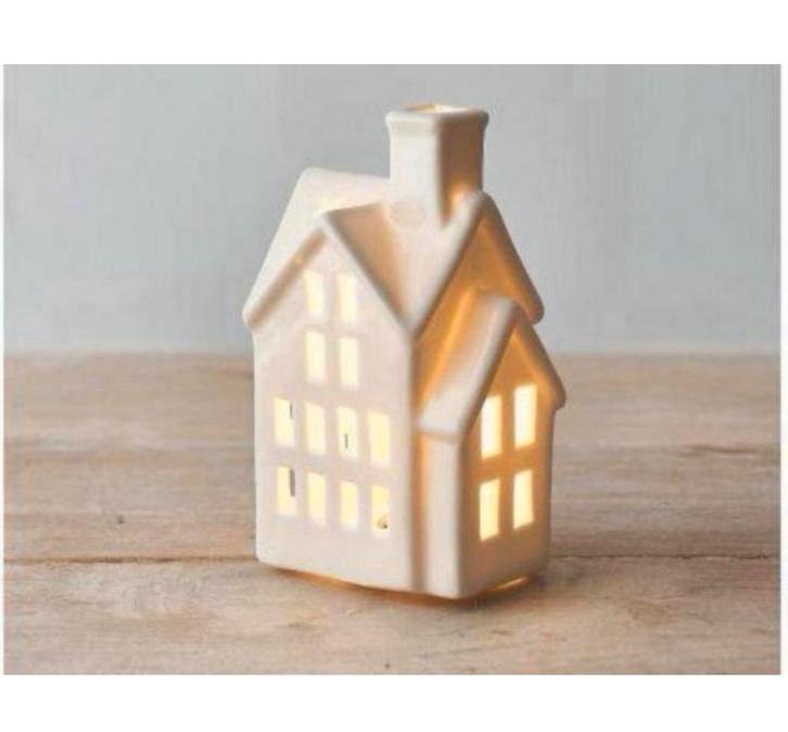 Portland - Led Verlicht Wit Huisje 12CM kerst deco kerstdorp, Diversen, Kerst, Nieuw, Ophalen of Verzenden