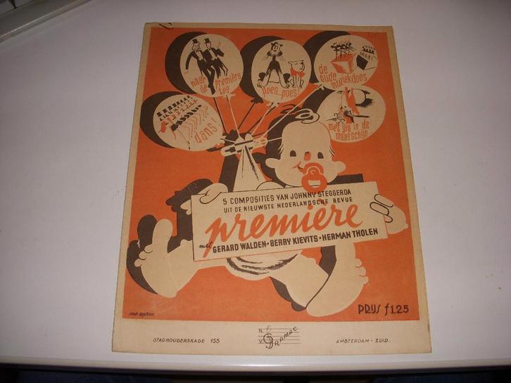 Bladmuziek Nederlandsche Revue PREMIERE ontwerp Joop Geesink, Verzamelen, Muziek, Artiesten en Beroemdheden, Gebruikt, Gebruiksvoorwerp