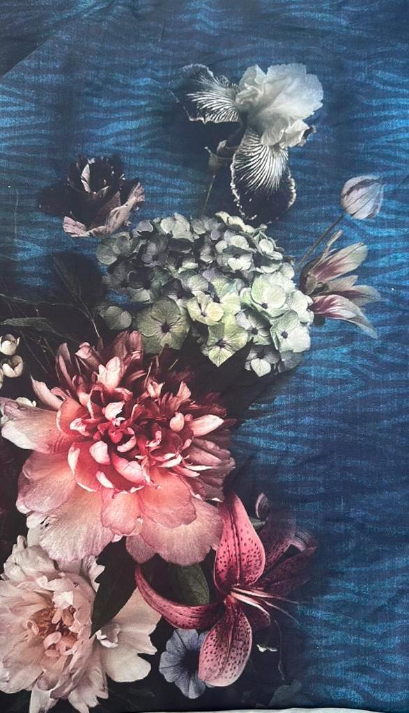 Flowers tricot paneel deel voor en achterkant, Hobby en Vrije tijd, Stoffen en Lappen, Zo goed als nieuw, Katoen, 120 cm of meer