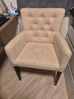 Beige Fauteuil met Knopen, Hout, Gebruikt, Minder dan 75 cm, Ophalen of Verzenden