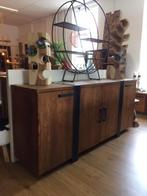 Dressoir  Grof Teakhout + zwart metaal 190b x 85h, echt mooi, Huis en Inrichting, Kasten | Dressoirs, Met deur(en), 150 tot 200 cm