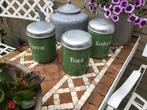 Reseda groen koffie, suiker en theebussen, Antiek en Kunst, Antiek | Emaille, Ophalen of Verzenden
