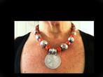 Bijzonder Collier Zilveren handgemaakt versierd Oranjekoraal, Verzenden, Zilver, Ketting