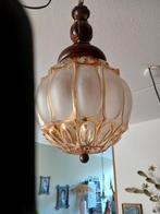 Vintage hanglamp glas met hout, Huis en Inrichting, Ophalen of Verzenden, Glas