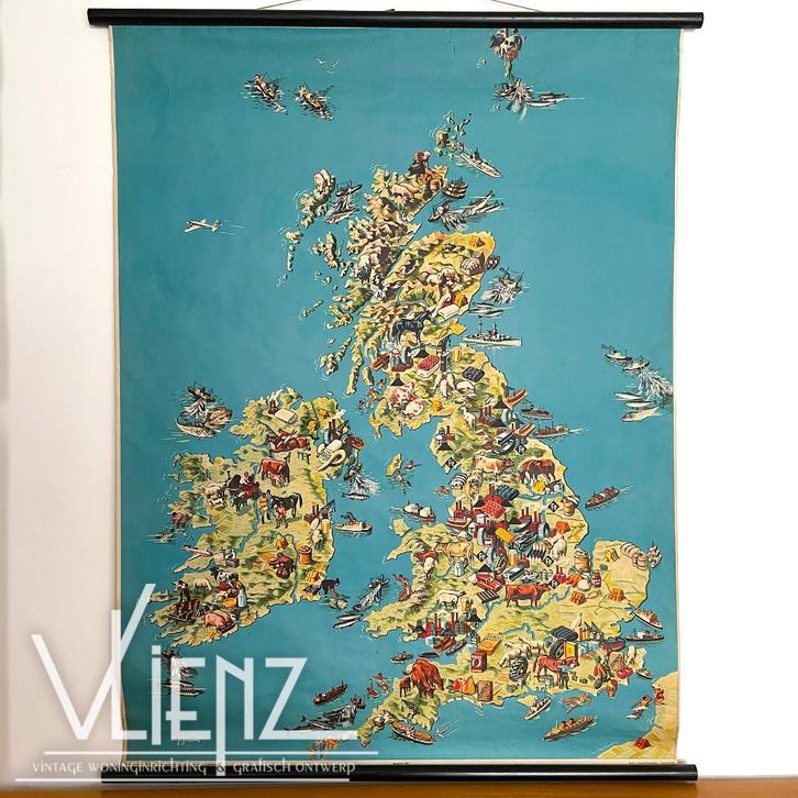 Vintage schoolplaat Engeland, Britse eilanden, Westermann, Antiek en Kunst, Antiek | Schoolplaten, Overige thema's, Ophalen