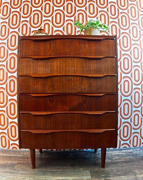 Vintage Deens design ladekast teakhout Klaus Okholm, Huis en Inrichting, Kasten | Ladekasten, Zo goed als nieuw, 100 tot 150 cm