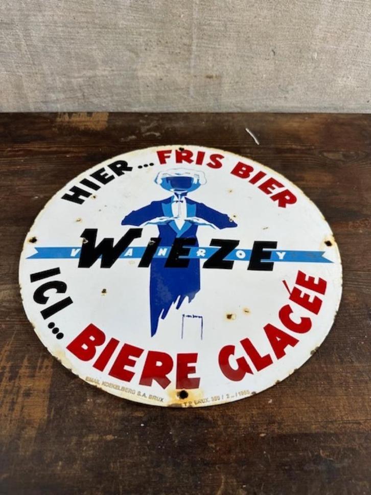 reclamebord reclame emaille bord emaillebord wieze pils, Verzamelen, Merken en Reclamevoorwerpen, Gebruikt, Reclamebord, Ophalen of Verzenden