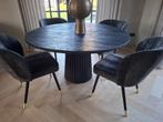 Teakhouten tafel 140 cm black wash japandi stijl, Huis en Inrichting, Tafels | Eettafels, Ophalen, Zo goed als nieuw, Vijf personen of meer