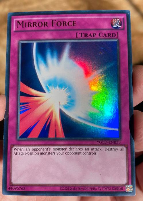 Yu-Gi-Oh! Mirror Force YGLD !, Hobby en Vrije tijd, Verzamelkaartspellen | Yu-gi-Oh!, Zo goed als nieuw, Losse kaart, Foil, Verzenden