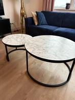 Set van 2 bijzettafeltjes marmerlook, Huis en Inrichting, Tafels | Salontafels, Ophalen, 50 tot 100 cm, Rond, Zo goed als nieuw