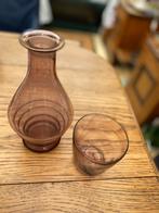 Amatihist Karafje 18 cm , horizontale ribben en waterglas, Antiek en Kunst, Antiek | Glas en Kristal, Ophalen of Verzenden