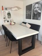 Eetkamerset: Tafel, 4 Stoelen & Bank, Gebruikt, Zwart, Ophalen of Verzenden, Vier